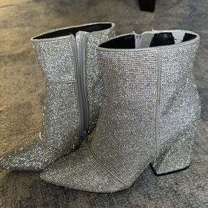 a new day Silver Rhinestone Ankle Booties with Block Heel